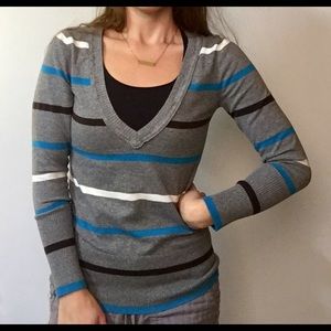 Grey and Blue Striped Sweater